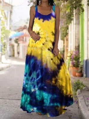 Women's U-neck Chic Tie-dye Printed Maxi Slip Dress