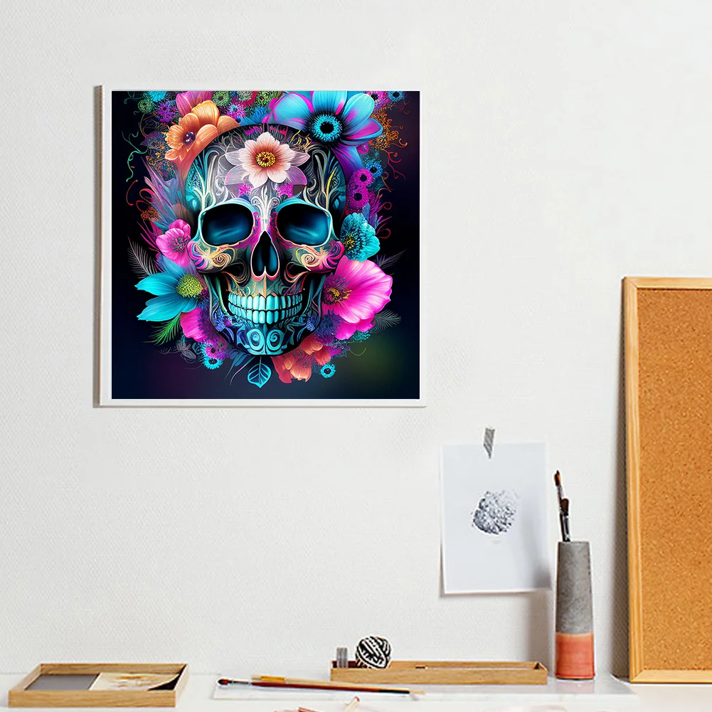 Diamond Painting - Full Round Drill - Flower Skull(30*30cm)
