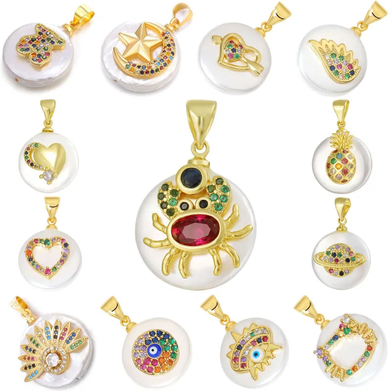 1 Piece 15.3*19.2mm Copper Zircon Heart Shape Eye Crab Pendant Jewelry Accessories