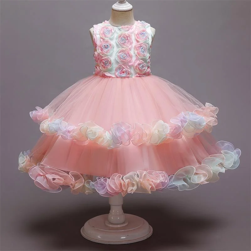 Summer Pretty Girls Dress Birthday Party Princess Dress Lace Kids Ball Gown Elegant Dress Casual Children Dress Size 4-10T