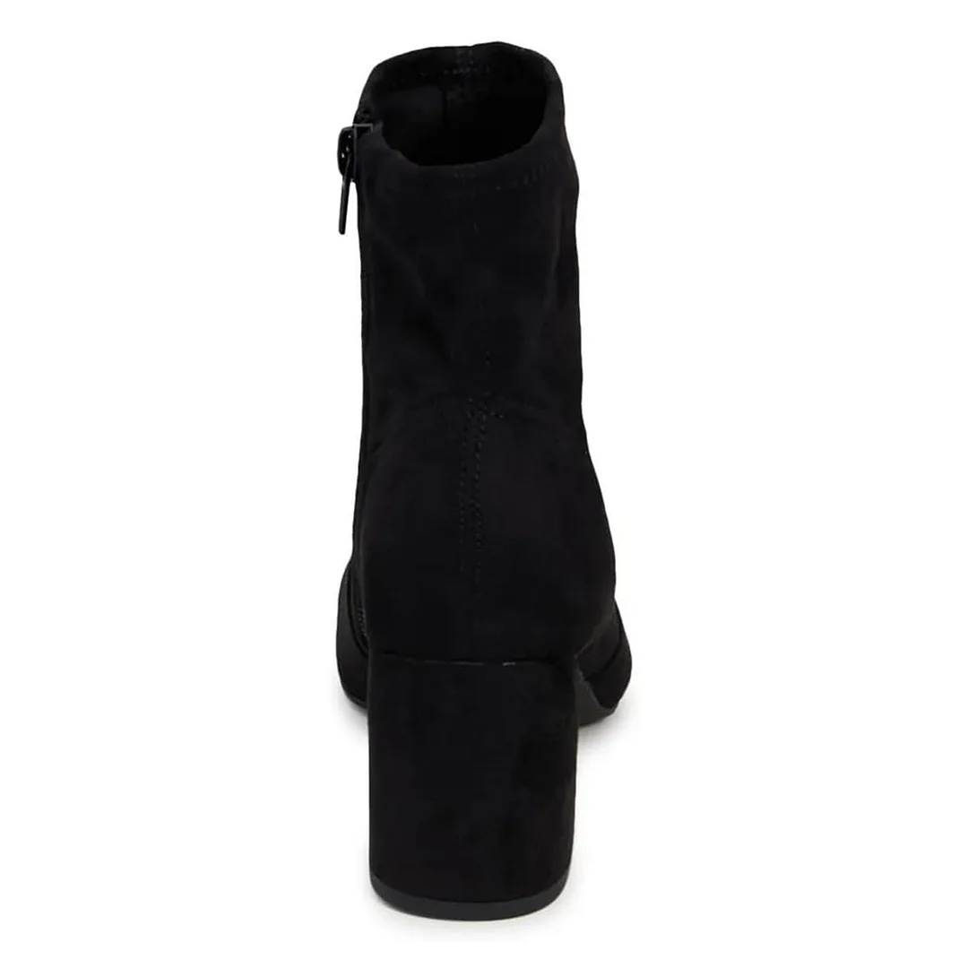 Black Vegan Suede Round Toe High Heeled Ankle Boots for Women