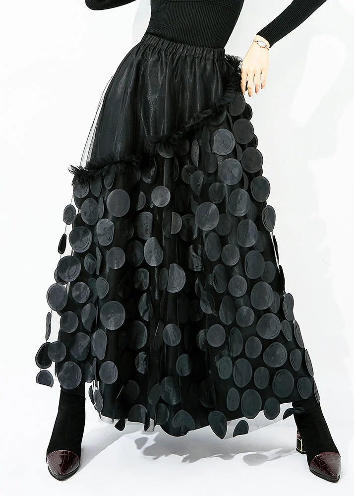 Original Design Black Elastic Waist Patchwork Wrinkled Tulle Skirt Summer