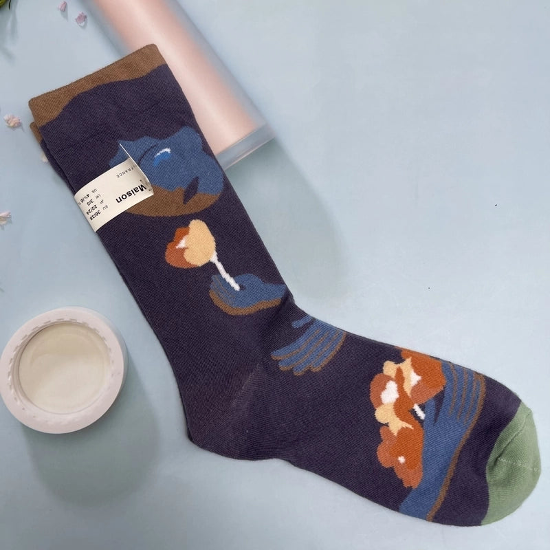 Women’s Minimalist Human Houndstooth Cotton Crew Socks A Pair