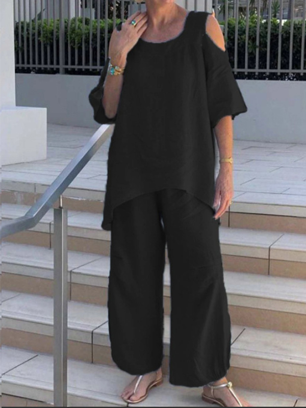 Relaxed Fit Round Neck Top and Pants Two-Piece Set 🇺🇸 main image 1
