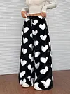 Women's Thicken Casual Leopard Elastic Waist Long Wide-Leg Pants