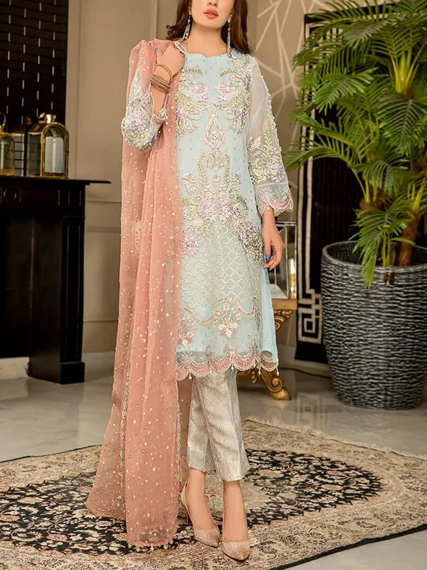 Round Neck Printed Lace Top And Pants Suit