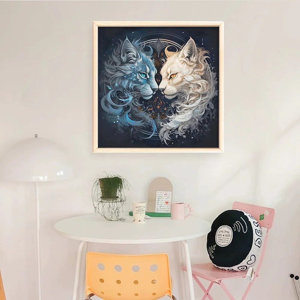 14CT Full Stamped Cross Stitch - Yin Yang Cat(Canvas|40*40CM)