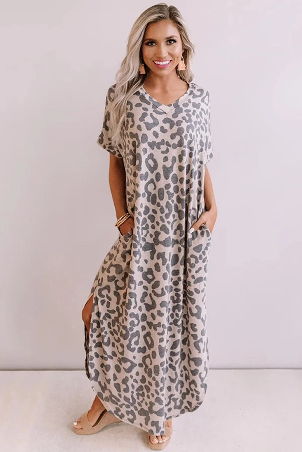Buzzdaisy Casual Leopard Maxi Dress with Slits