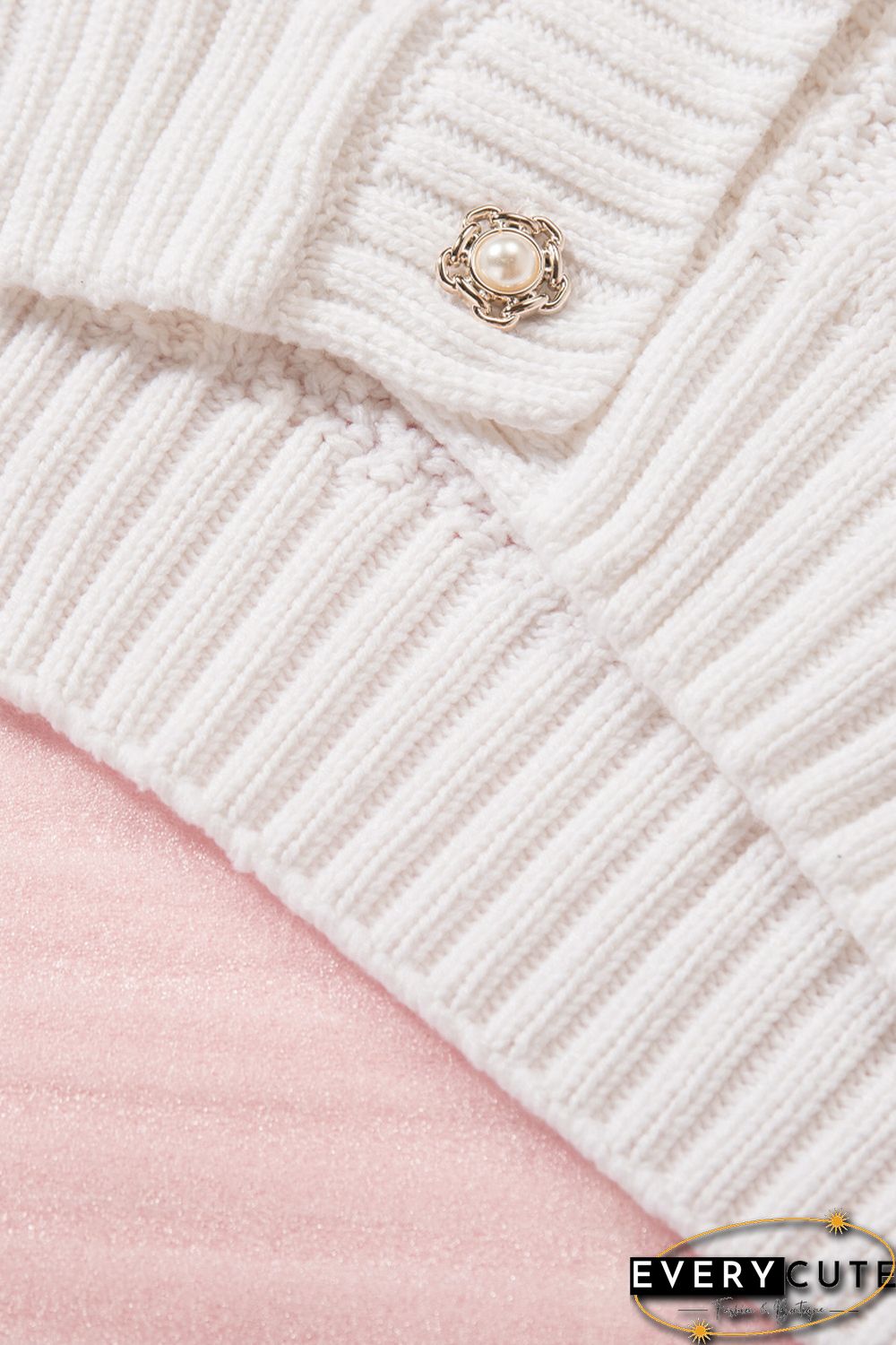 White Buttons Weave Knit Cardigan