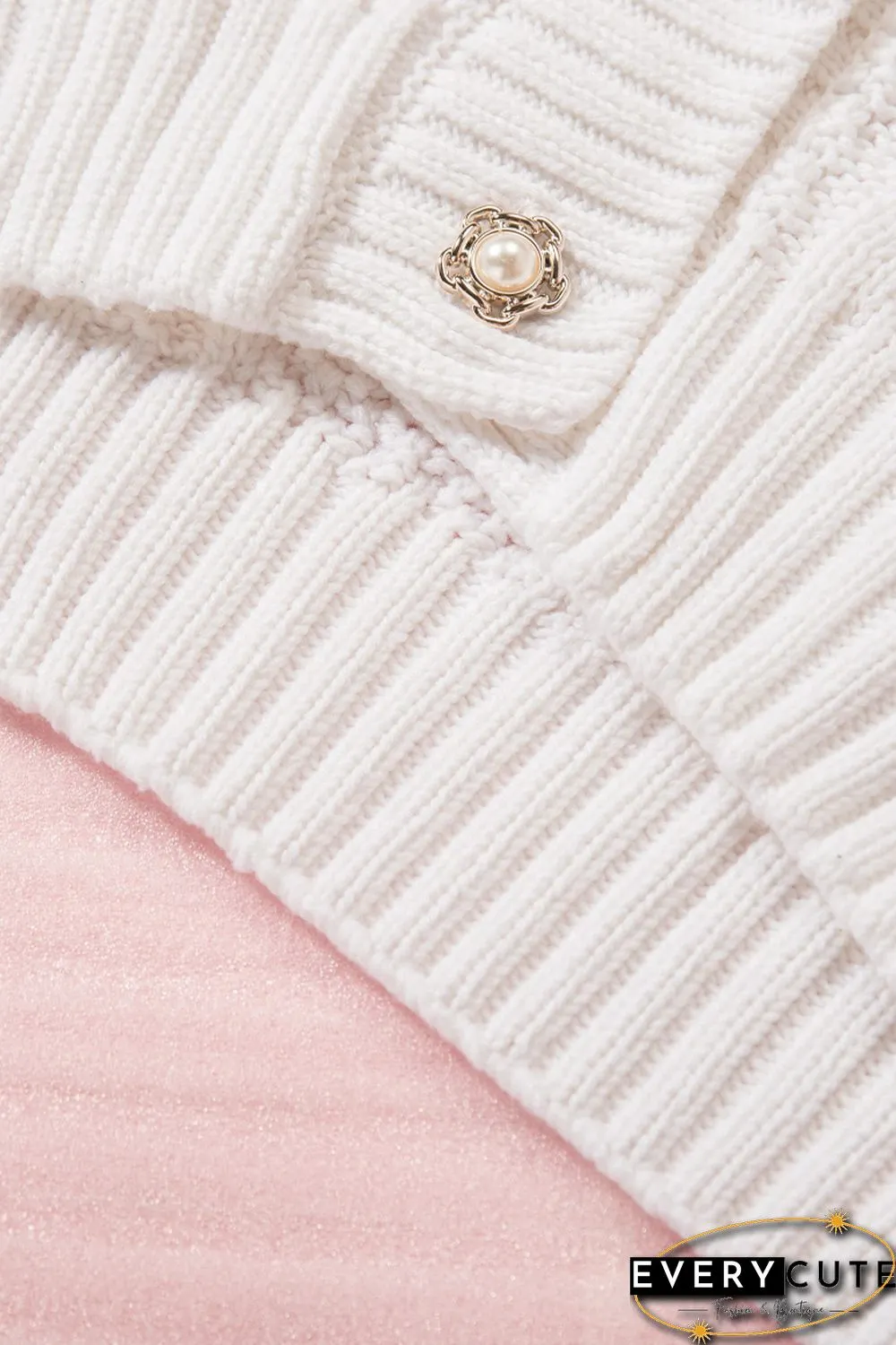 White Buttons Weave Knit Cardigan
