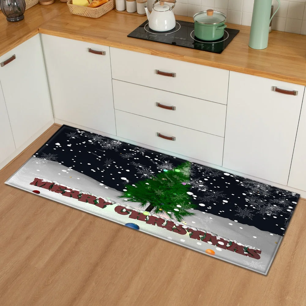 Christmas Kitchen Mat Bedroom Entrance Doormat 3D Pattern Home Floor Decoration Living Room Carpet Bathroom Non-Slip Rug