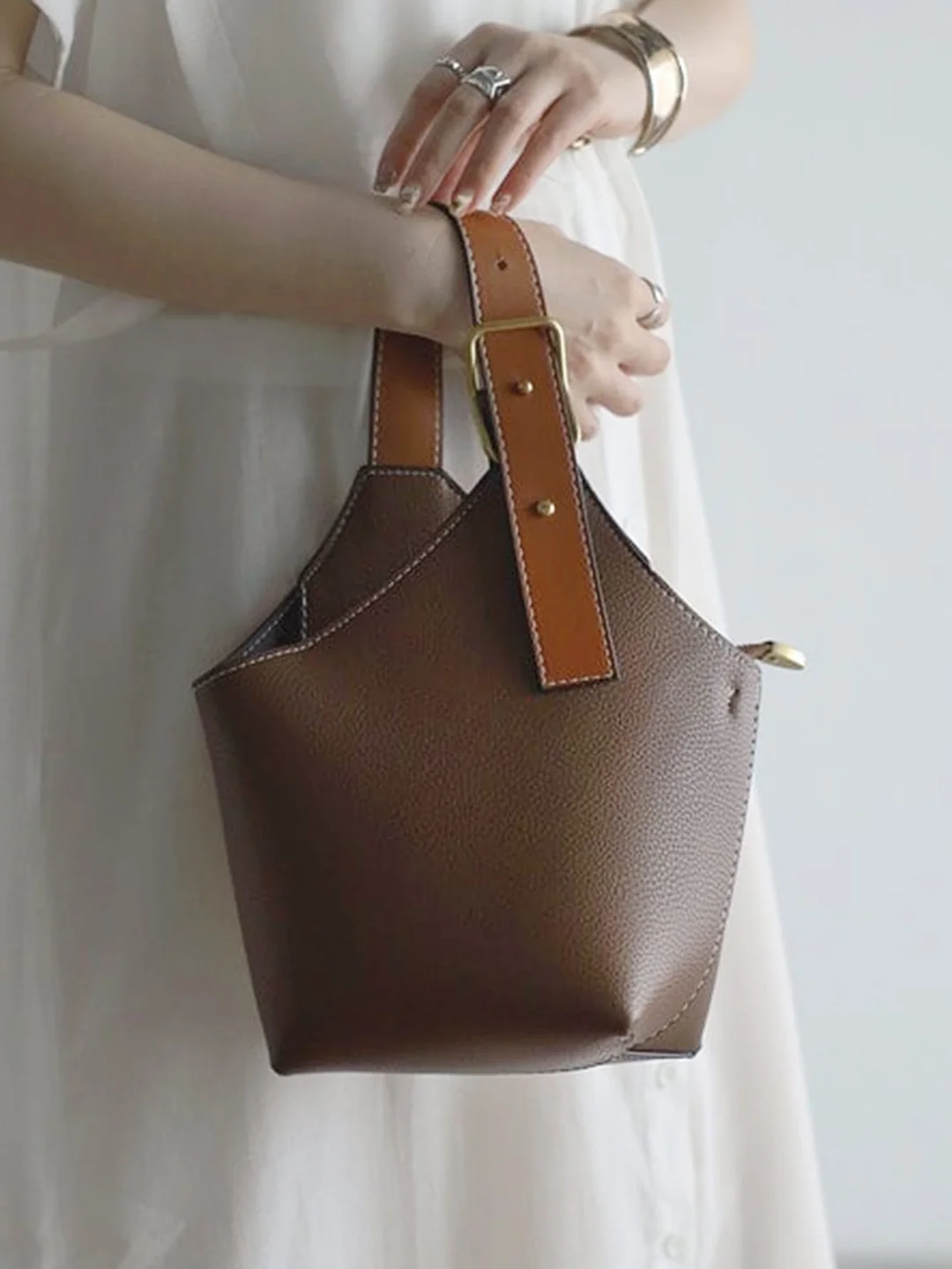 Mini pebbled embossed bucket bag