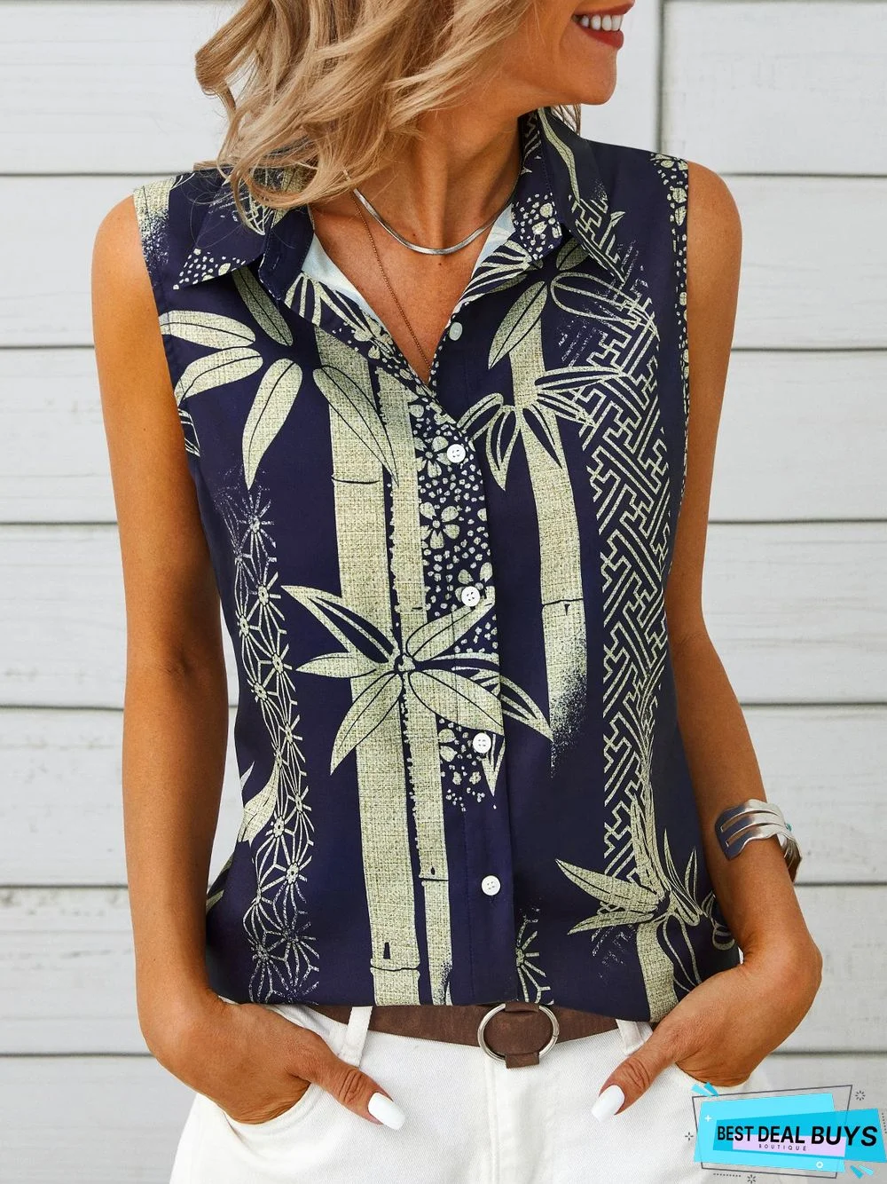 Casual Buttoned Sleeveless Blouse