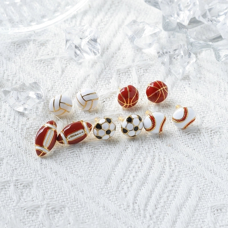 1 Pair Sports Cool Style Basketball Football Enamel Plating 304 Stainless Steel 14K Gold Plated Ear Studs