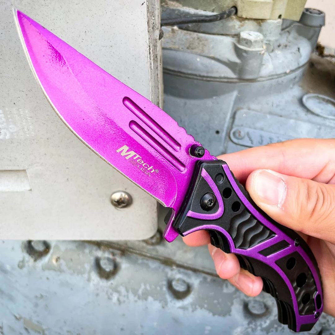 MTECH USA 8.25" PURPLE SPRING OPEN ASSISTED TACTICAL FOLDING POCKET KNIFE Blade