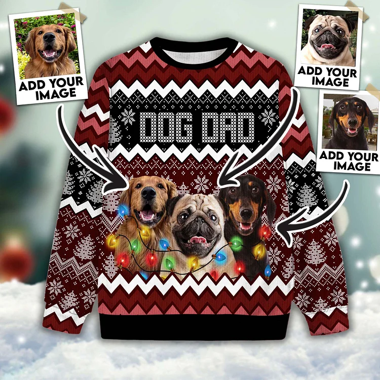 Custom Pet Unisex Sweater All Over Print Funny Dog Dad Wine Color