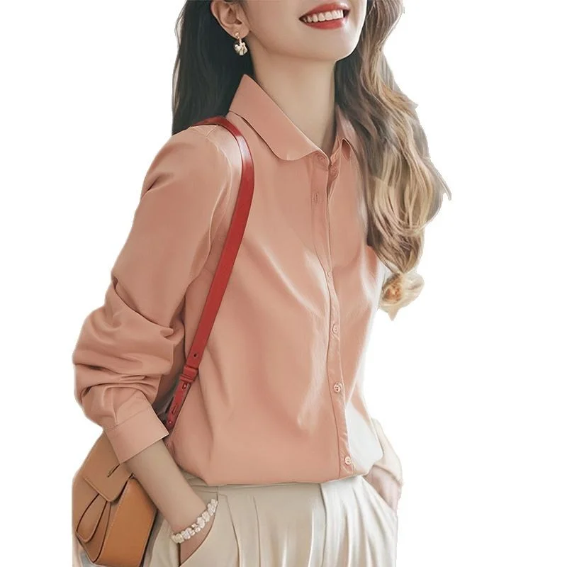 Athvotar Athvotar 2025 New White Doll Collar Cotton White Shirt Female Long-Sleeved Student Basic Shirt Top