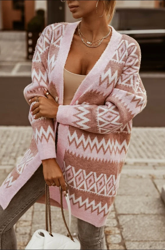 Athvotar Athvotar 2025 V-Necked Lattice Tute In The Color Of The Long Knitted Cardigan Sweater Jacket Commute