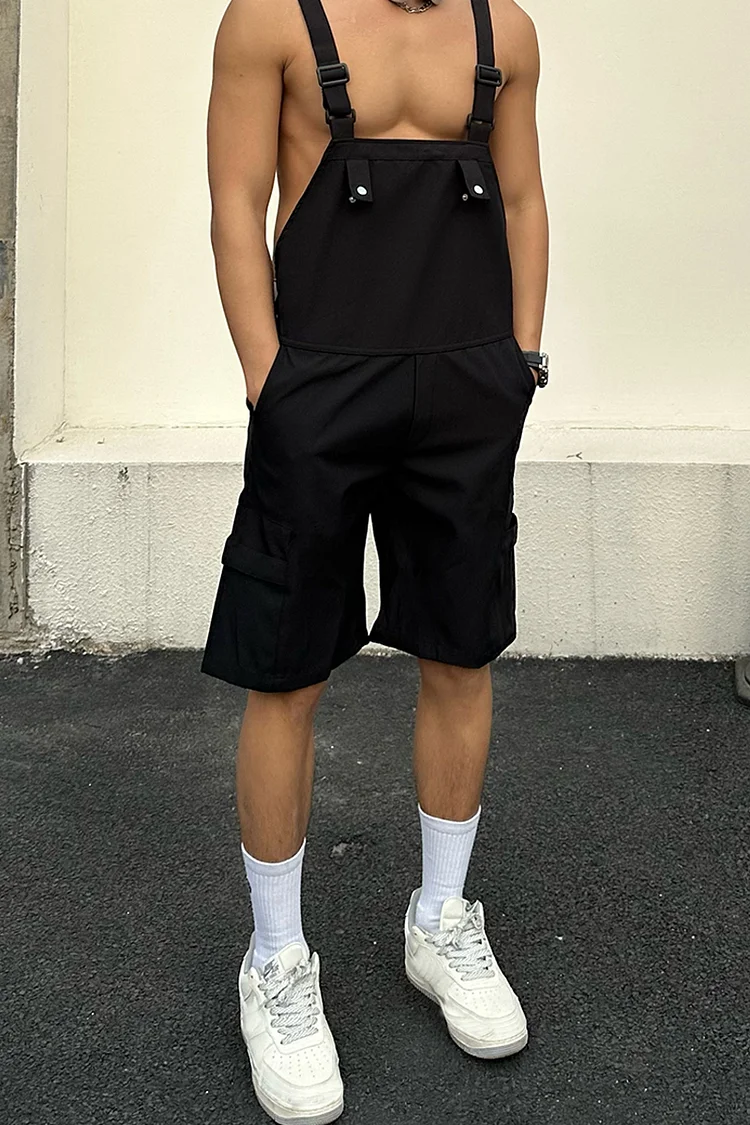 Men's Black Overalls Loose Casual Strap Shorts Romper