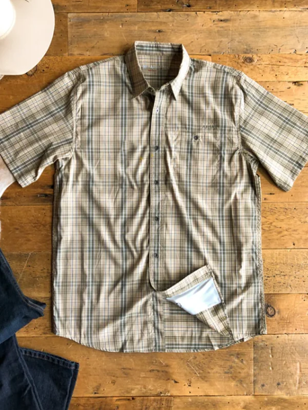 Men's multicolor lattice pattern cotton linen shirt