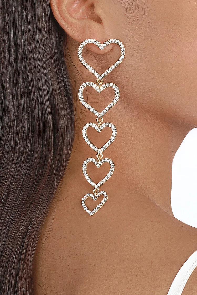 Rhinestone Cutout Layered Hearts Pendant Dangle Earrings