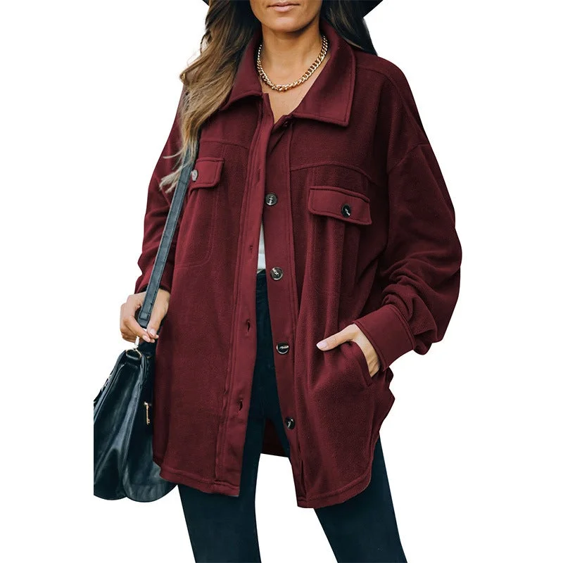Woman Suede Textured Shirt Cardigan Jacket
