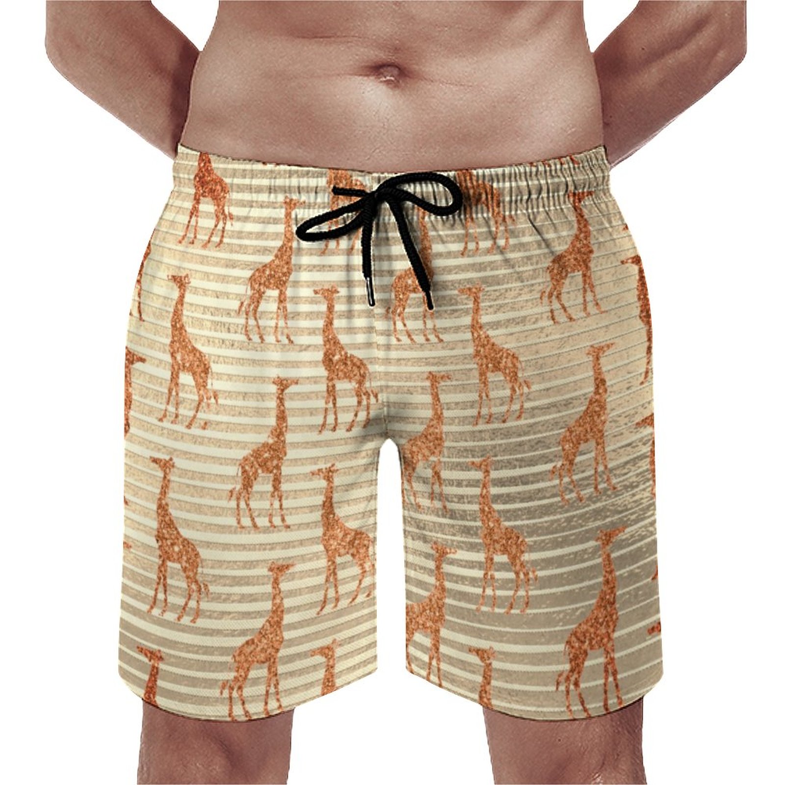 Glittery Giraffe On Gold Foil Elegant Men's Swim Trunks Summer Board Shorts Quick Dry Beach Short with Pockets