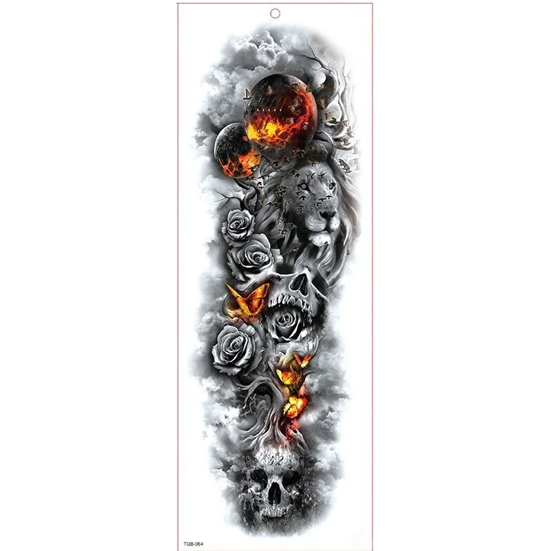 Lion Beast Rose Full Flower Body Art Tattoo Large Arm Sleeve Tattoo Waterproof Temporary Tattoo Sticker