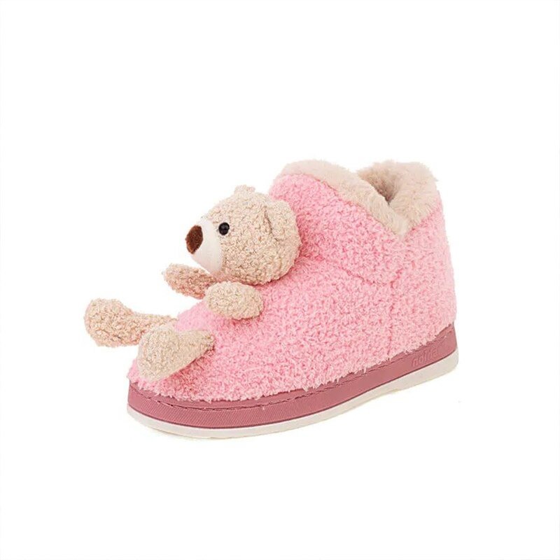Cute 3D Bear Booties Women's Autumn Winter Home Shoes Woman Fuzzy Slippers Female Flat Boots Girls Indoor Fury Slippers 2022