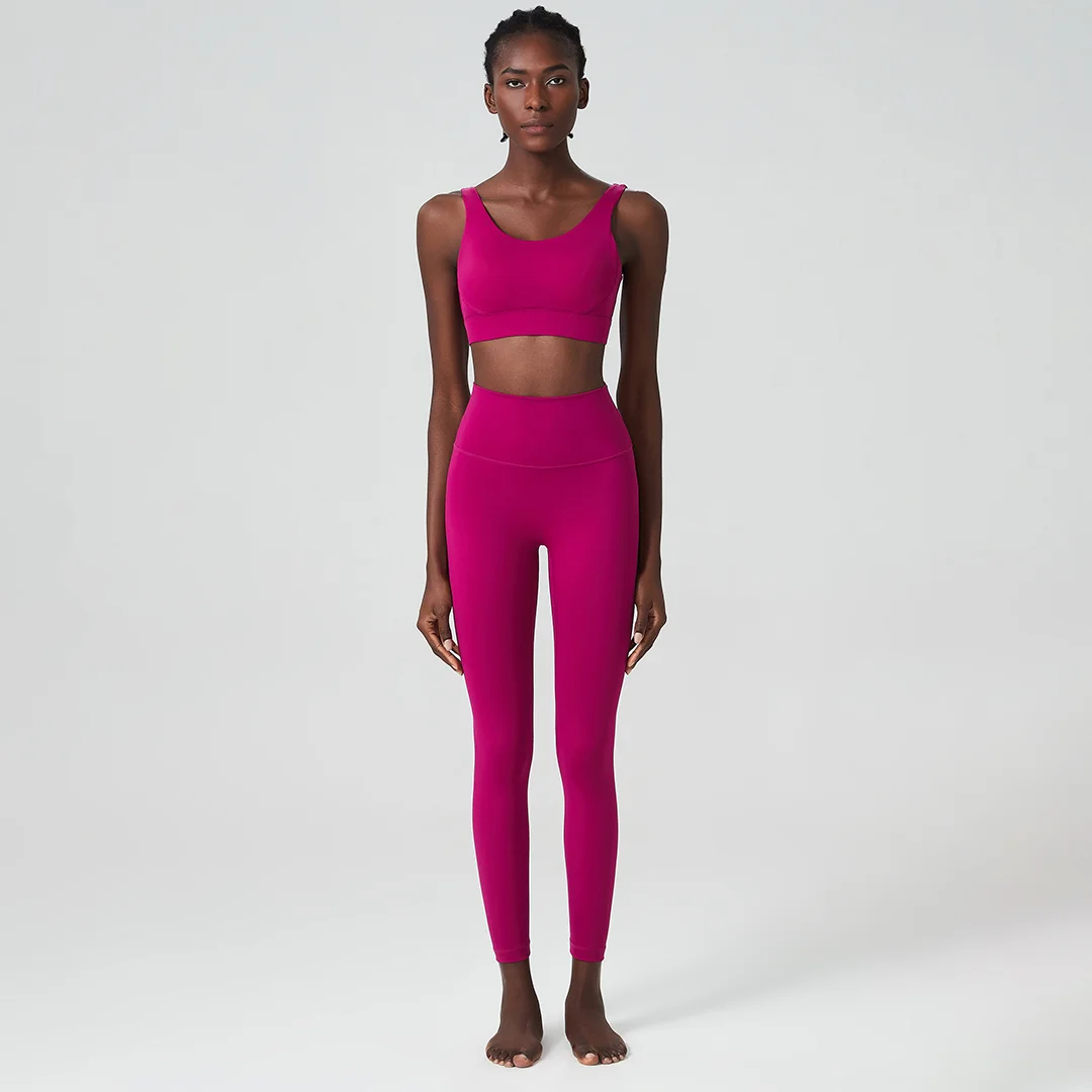 Solid color breathable sports bra & leggings 2-piece set