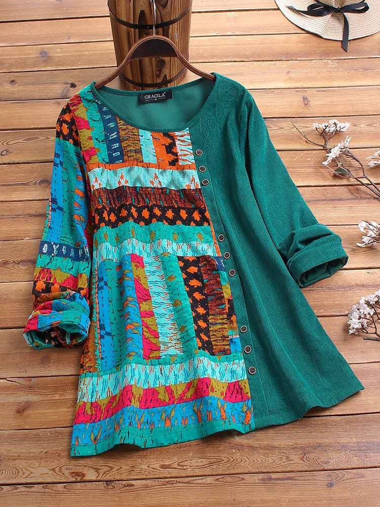 Women's Long Sleeve Scoop Neck Graphic Printed Tops