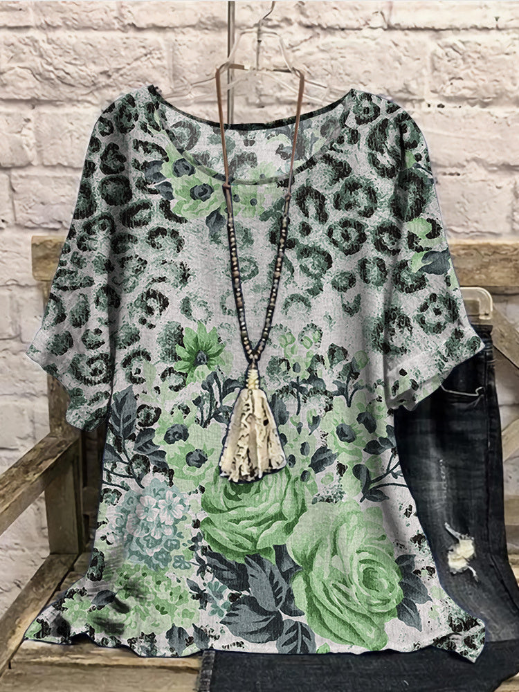 Women Long Sleeve V-neck Graphic Floral Printed Top
