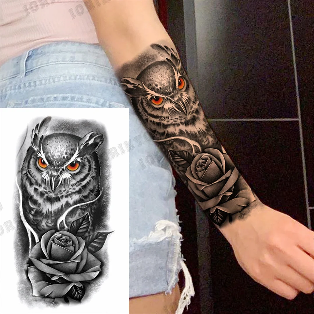 Black Lion Wolf Temporary Tattoos For Men Adult Forest Rose Compass Warrior Fake Tattoo Washable Body Art Painting Tatoo Sticker