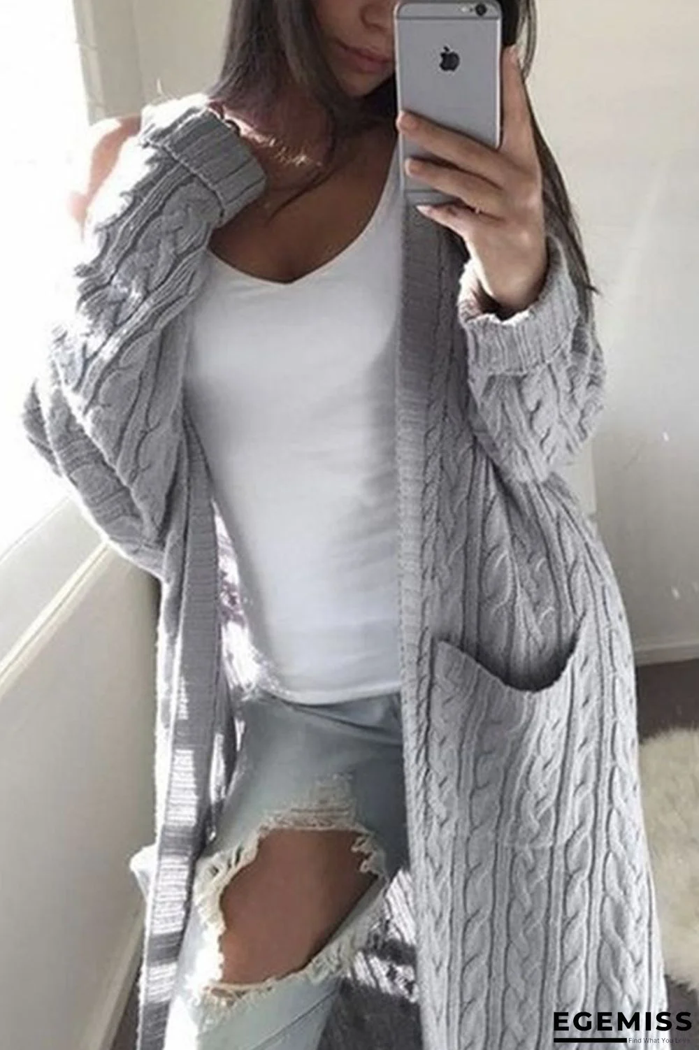 Light Gray Fashion Casual Loose Solid Rib Sweater | EGEMISS