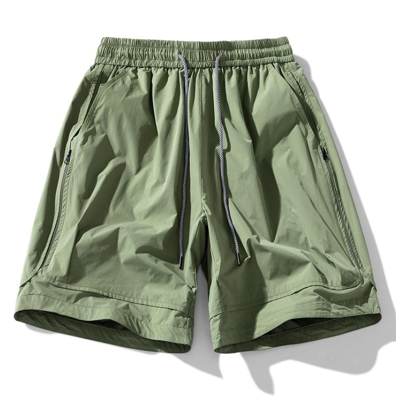 Men's Casual Elastic Waist Zipper Pocket Loose Cargo Shorts 35690243M