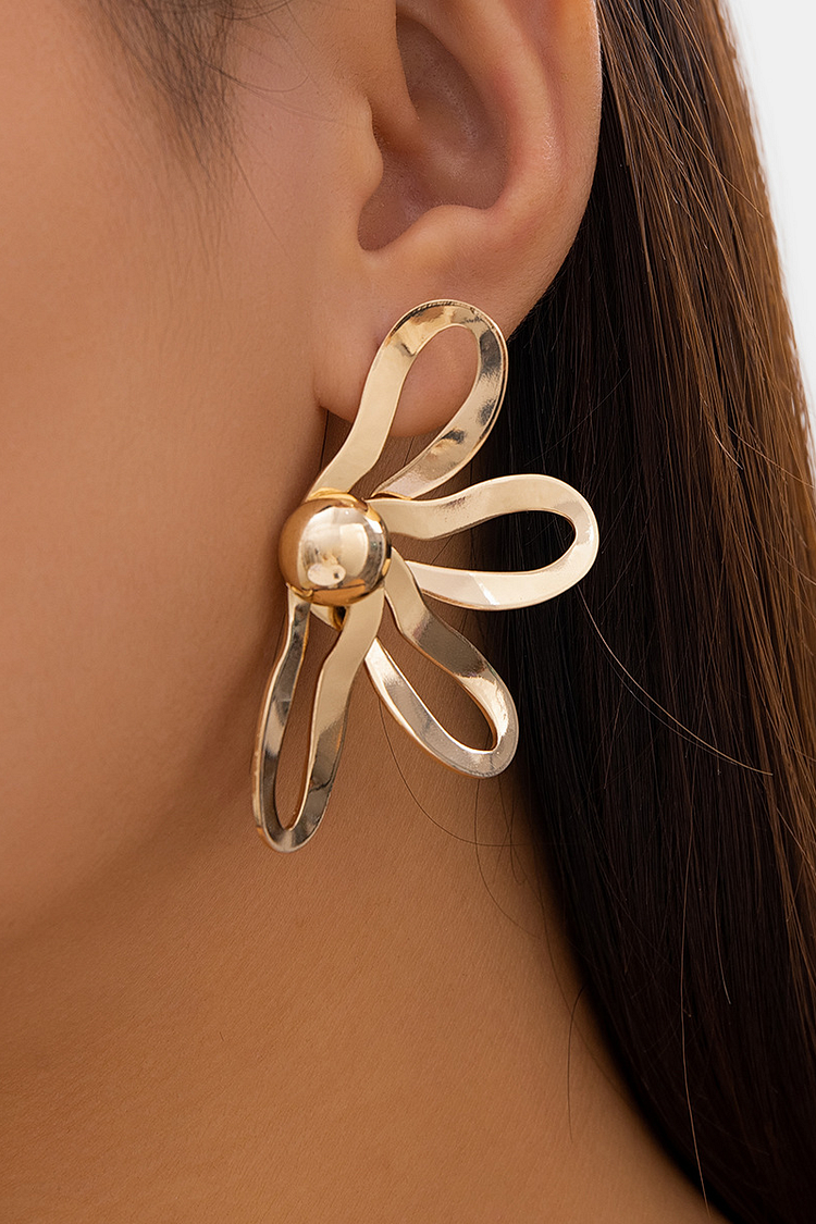 Half Flower Shaped Alloy Fashionable Stud Earrings-Gold