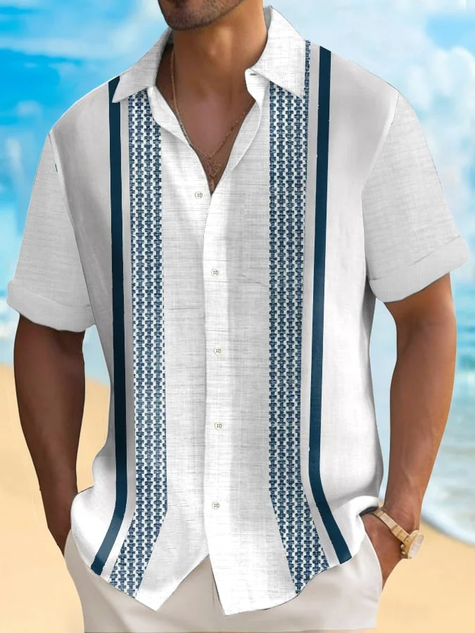 Men's Vintage Resort Color Block Pattern Casual Shirt