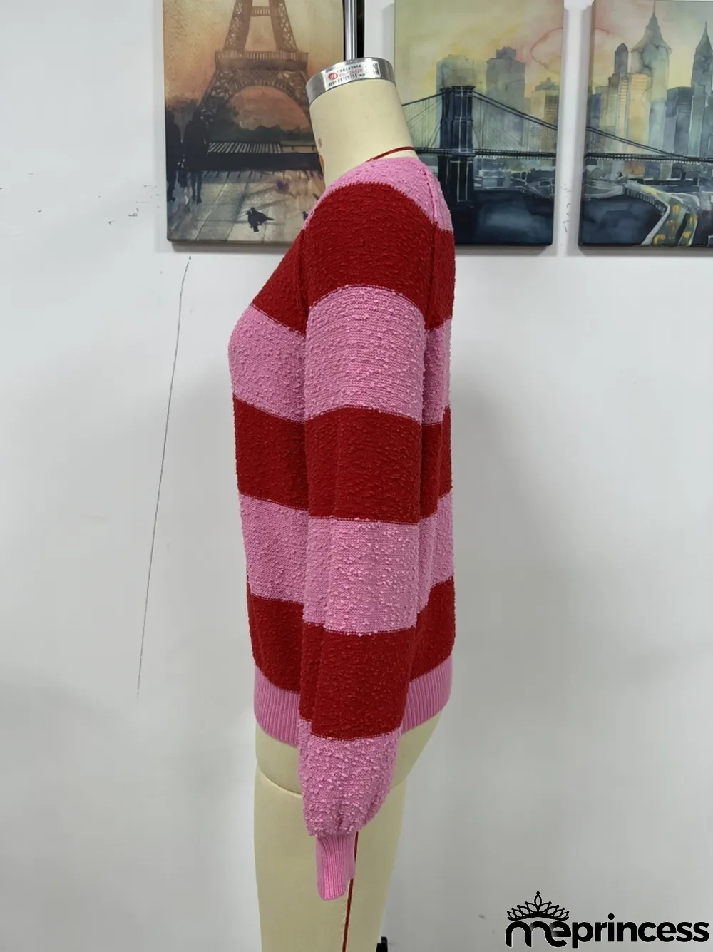 Winter women's Patchwork striped knitting shirt pullover loose sweater women