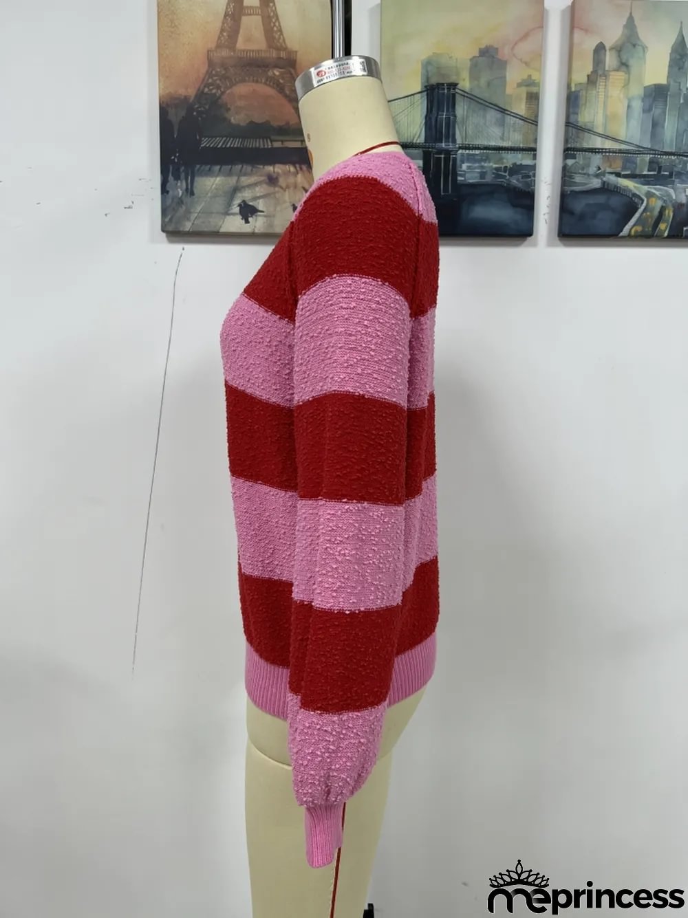 Winter women's Patchwork striped knitting shirt pullover loose sweater women
