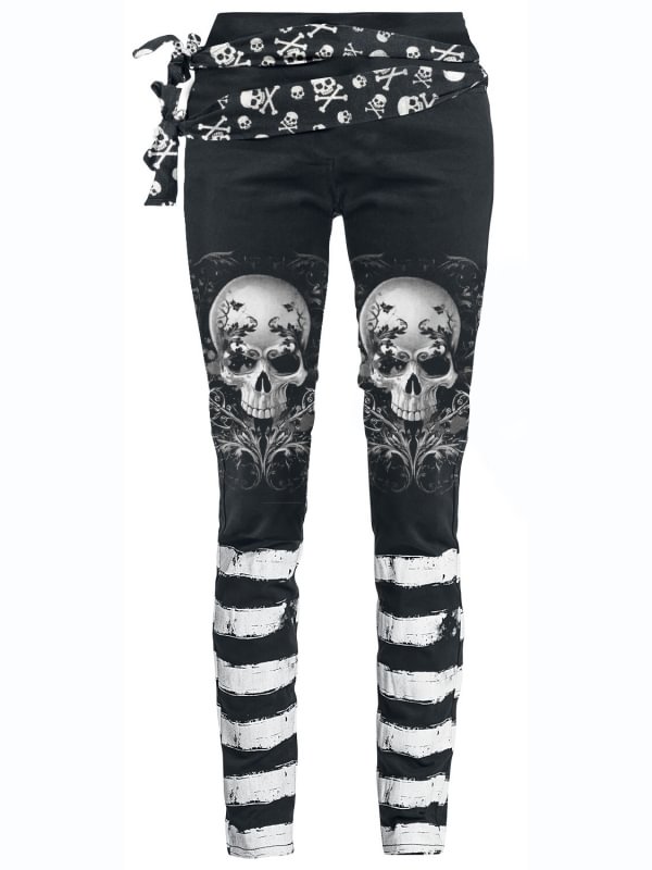 Skull Print Punk Black Leggings Pants
