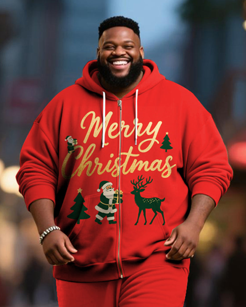 Big & Tall Men's Merry Christmas Gradient Alphabet Print Cardigan Hoodie Suit
