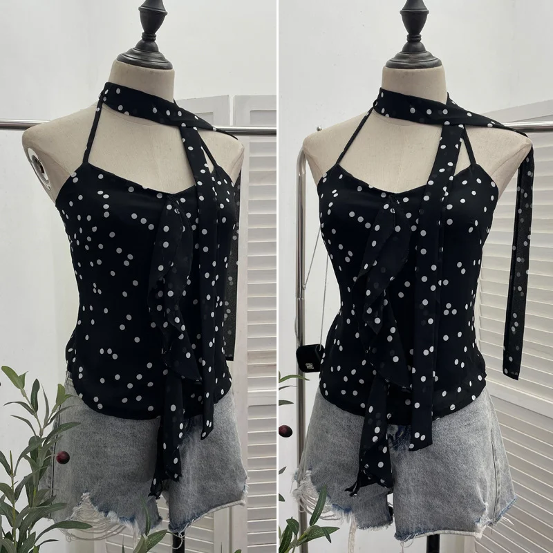 Nigikala Nigikala Shooting Lotus Side Hanging Neck Leopard Sling Female Summer Hot Waist With Small Vest Short Top 9139