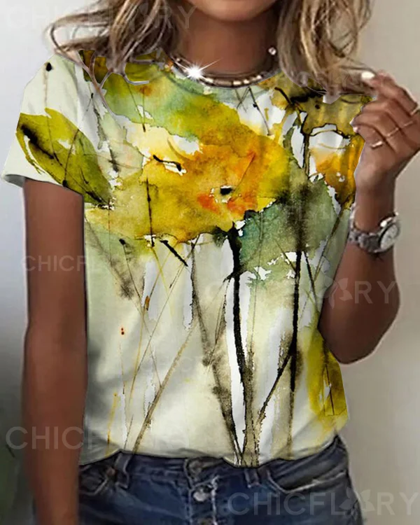 Fall Leaves Watercolor Crew Neck Top