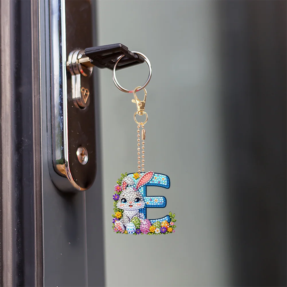 DIY PET Double Sided Special Shaped Easter Alphabet E Diamond Painting Keychain