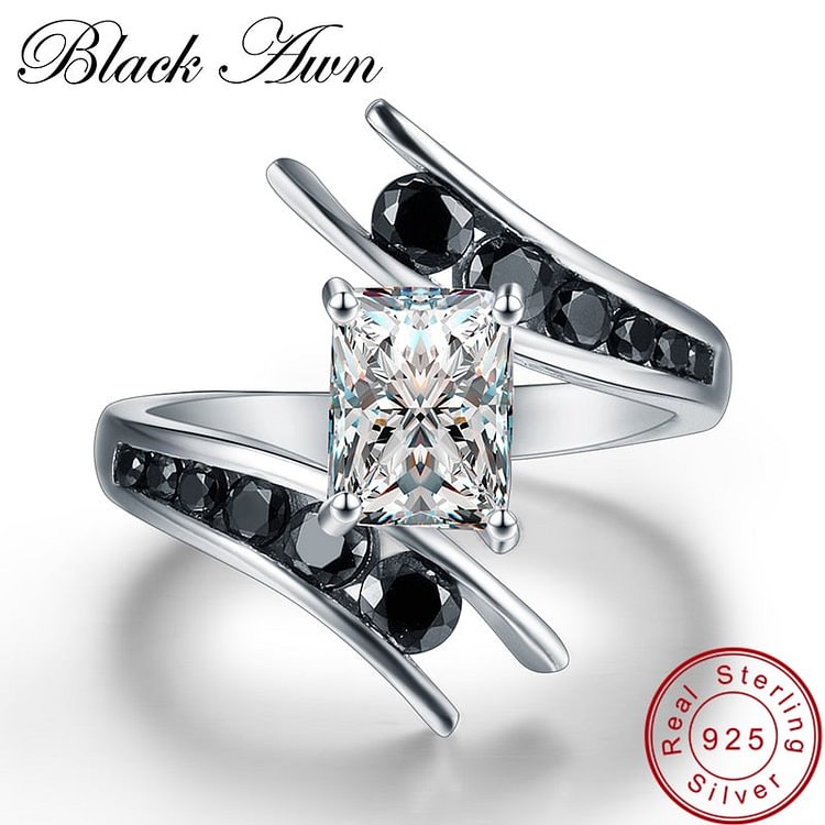 YOY-Silver Row Black Stone Engagement Rings