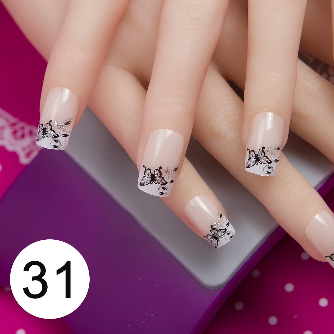 With 1 Piece Of Nail Adhesive Tape 24pcs/Box Press On Nail Art Tips Full Cover 10 Sizes False Nail Art Wedding Nails-Nail Inspo