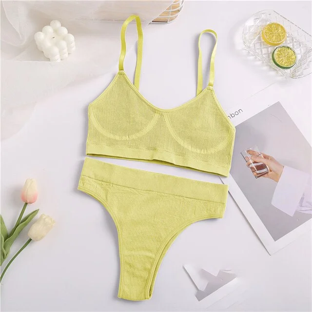 FINETOO Seamless Bra Set Women Underwear Sexy Crop Top Suit Bralette Female Lingerie Basic Stretchy Ribbed Tank Tops S-XL