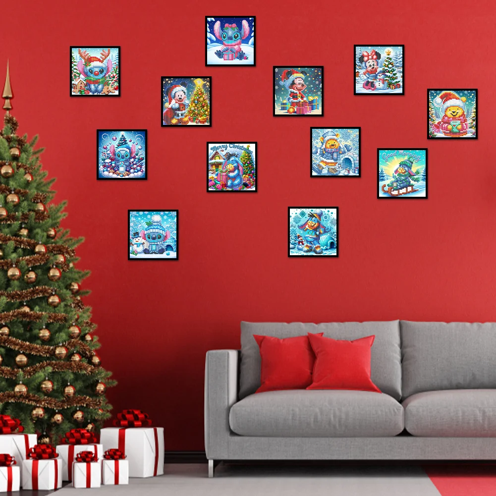 12pcs Cartoon DIY Mini Round Diamond Painting Set Desktop Decor No Frame15x15cm