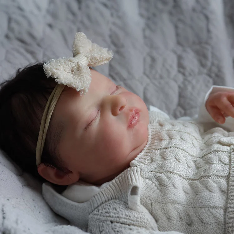 [Heartbeat & Sound] 20" Handmade Lifelike Reborn Newborn Baby Sleeping Girl Named Amede with Hand-Painted Hair