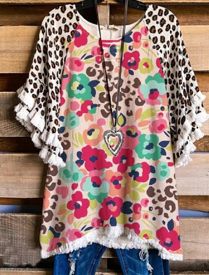 Women's Pullover Print Short Sleeve Loose Leopard Short Sleeve T-shirt